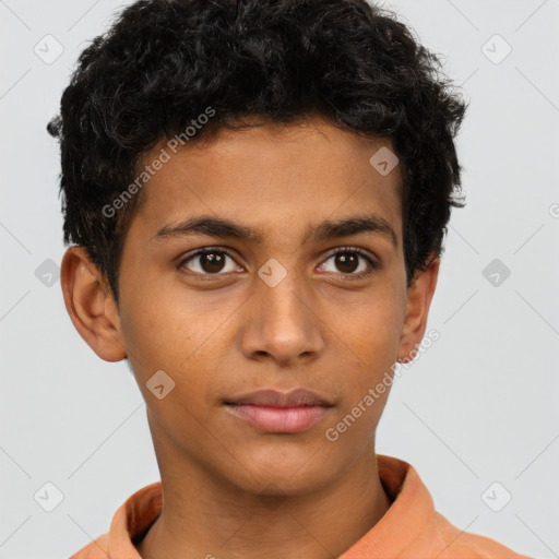 Neutral latino young-adult male with short  brown hair and brown eyes