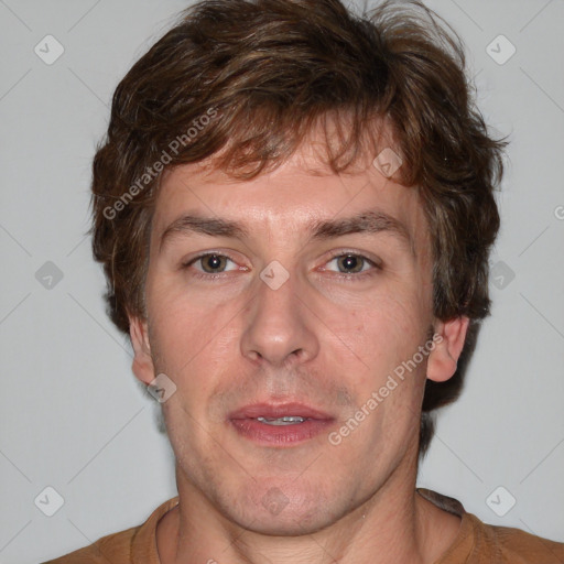 Neutral white adult male with short  brown hair and brown eyes