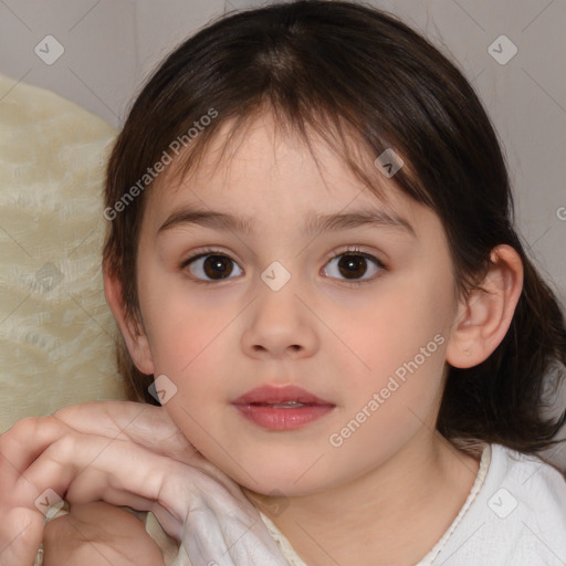 Neutral white child female with medium  brown hair and brown eyes