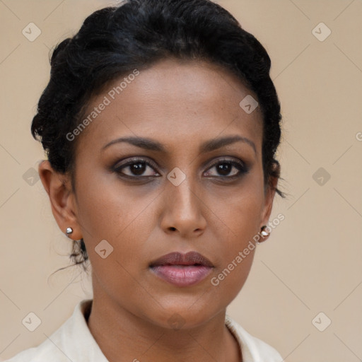 Neutral black young-adult female with short  brown hair and brown eyes