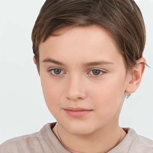 Neutral white child female with short  brown hair and brown eyes