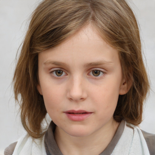 Neutral white child female with medium  brown hair and brown eyes