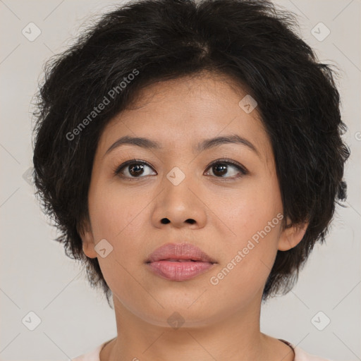Neutral asian young-adult female with medium  brown hair and brown eyes
