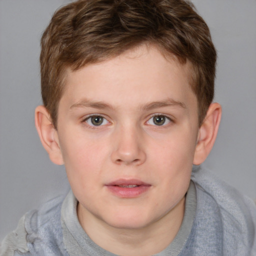 Neutral white child male with short  brown hair and grey eyes