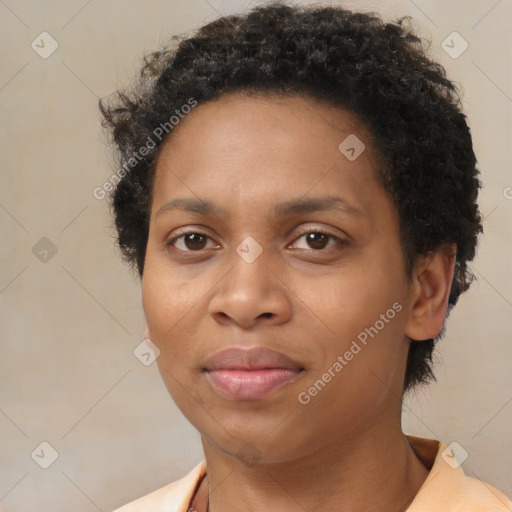 Neutral black young-adult female with short  brown hair and brown eyes