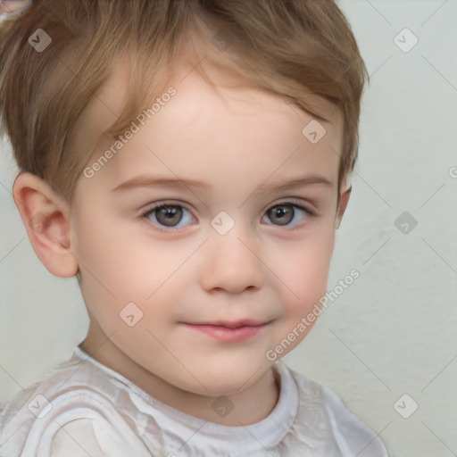 Joyful white child female with short  brown hair and brown eyes