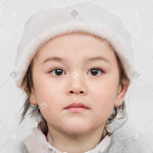 Neutral white child female with short  brown hair and brown eyes