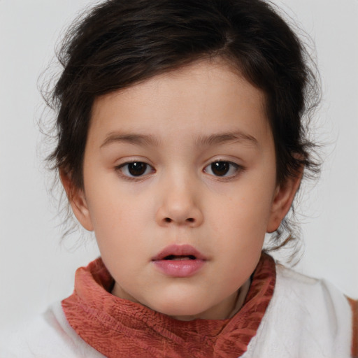 Neutral white child female with short  brown hair and brown eyes