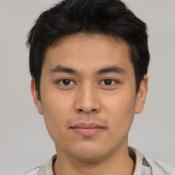 Neutral asian young-adult male with short  brown hair and brown eyes