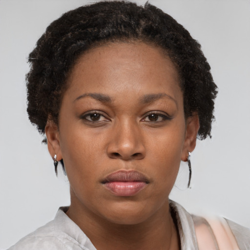 Neutral black young-adult female with short  brown hair and brown eyes