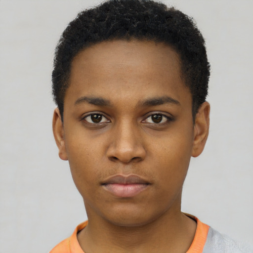 Neutral black young-adult male with short  brown hair and brown eyes