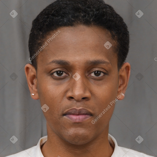 Neutral black young-adult male with short  brown hair and brown eyes