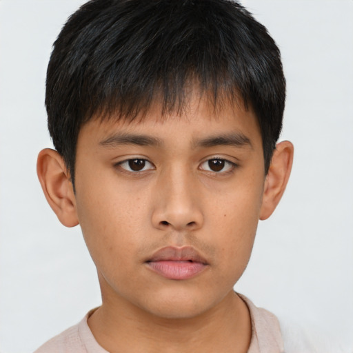 Neutral asian child male with short  brown hair and brown eyes