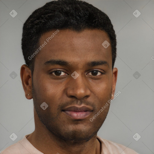 Neutral black young-adult male with short  brown hair and brown eyes