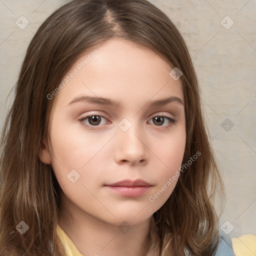 Neutral white child female with medium  brown hair and brown eyes