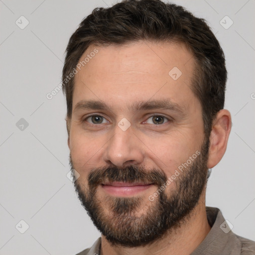 Neutral white adult male with short  brown hair and brown eyes