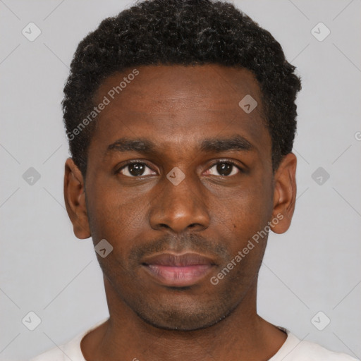Neutral black young-adult male with short  brown hair and brown eyes