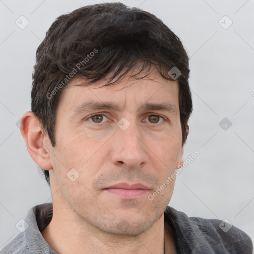 Neutral white adult male with short  brown hair and brown eyes