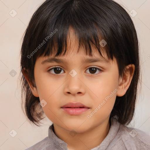 Neutral white child female with medium  brown hair and brown eyes