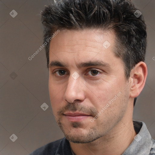 Neutral white adult male with short  brown hair and brown eyes