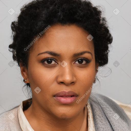 Neutral black young-adult female with short  brown hair and brown eyes