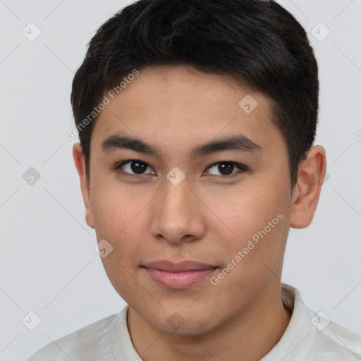 Neutral asian young-adult male with short  brown hair and brown eyes