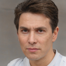 Neutral white adult male with short  brown hair and brown eyes