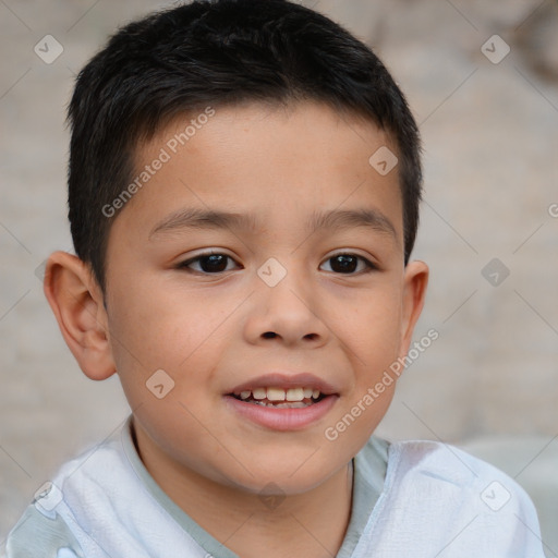 Joyful white child male with short  brown hair and brown eyes