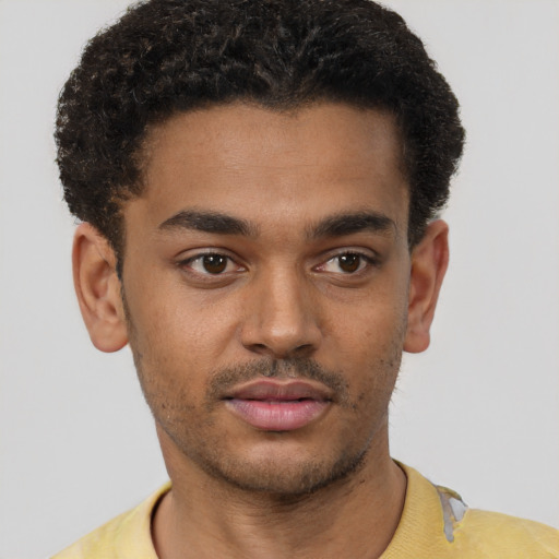 Neutral black young-adult male with short  brown hair and brown eyes