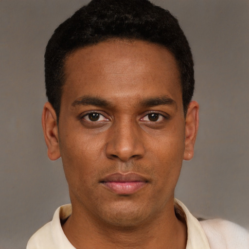 Neutral latino young-adult male with short  brown hair and brown eyes