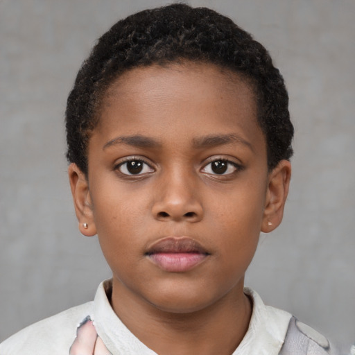 Neutral black child female with short  brown hair and brown eyes