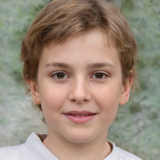 Joyful white child male with short  brown hair and brown eyes