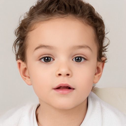 Neutral white child female with short  brown hair and brown eyes