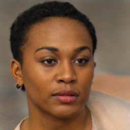 Neutral black young-adult female with short  brown hair and brown eyes