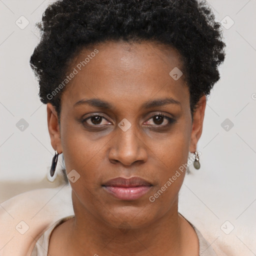 Neutral black young-adult female with short  brown hair and brown eyes