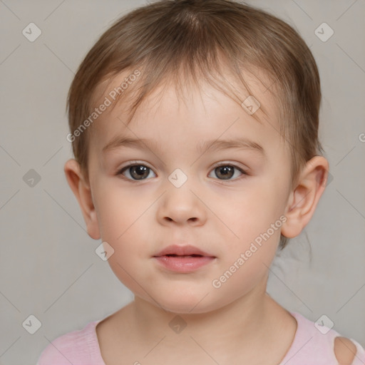 Neutral white child female with short  brown hair and brown eyes