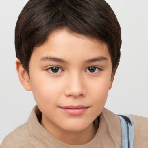 Joyful white child female with short  brown hair and brown eyes