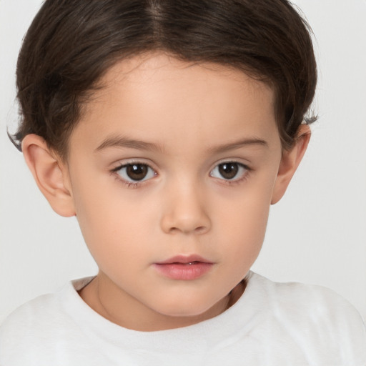 Neutral white child female with short  brown hair and brown eyes