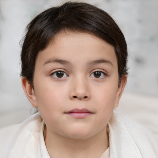 Neutral white child female with medium  brown hair and brown eyes