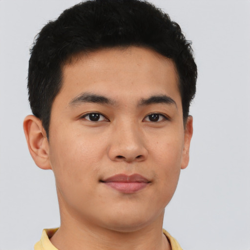 Neutral asian young-adult male with short  brown hair and brown eyes