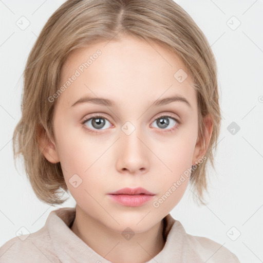 Neutral white young-adult female with medium  brown hair and blue eyes