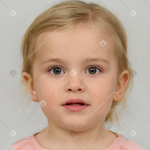 Neutral white child female with medium  brown hair and brown eyes