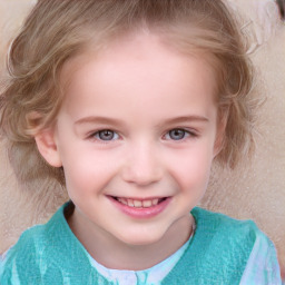 Joyful white child female with short  brown hair and grey eyes