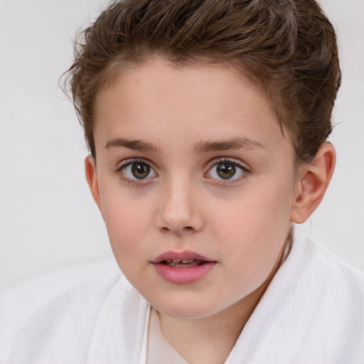 Neutral white child female with short  brown hair and blue eyes