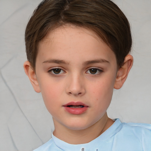 Neutral white child female with short  brown hair and brown eyes