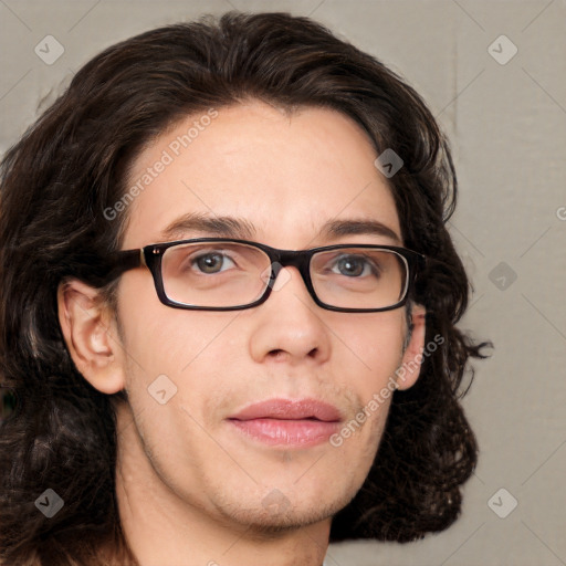 Neutral white adult male with medium  brown hair and brown eyes