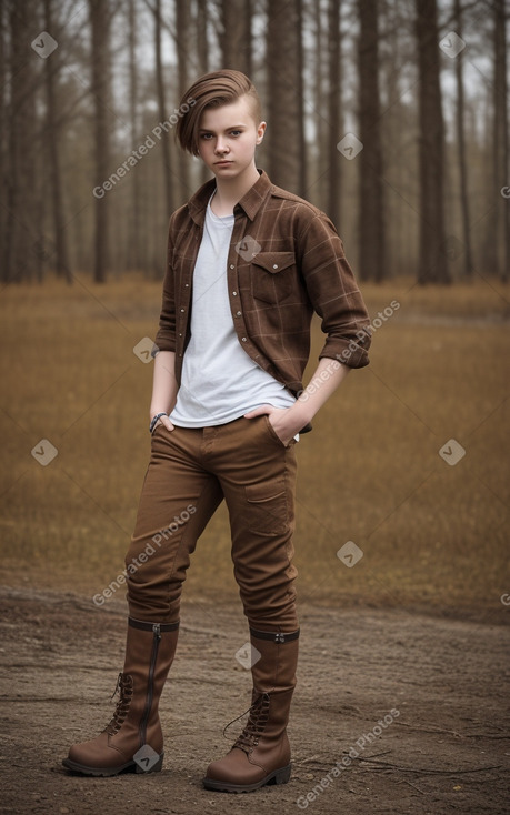 Latvian young adult non-binary with  brown hair