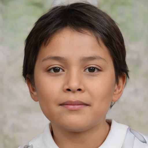 Neutral white child female with short  brown hair and brown eyes