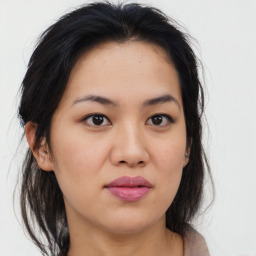 Neutral asian young-adult female with medium  brown hair and brown eyes