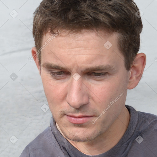 Neutral white adult male with short  brown hair and brown eyes